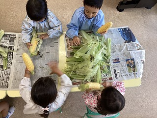 とうもろこしの皮むき🌽